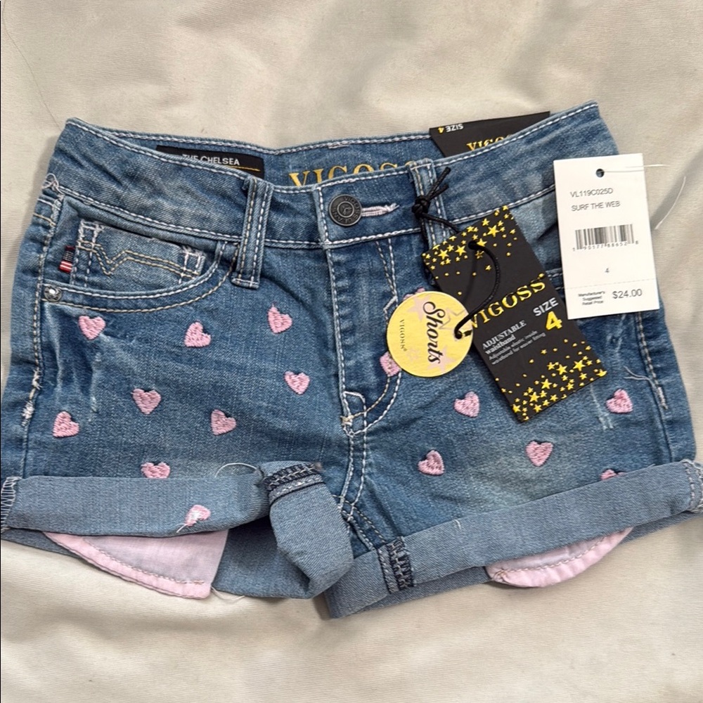 Vigoss Blue and Pink Jean Shorts with Heart Design